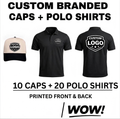 Custom Printed 20 Polo style T shirts + 10 caps Deal