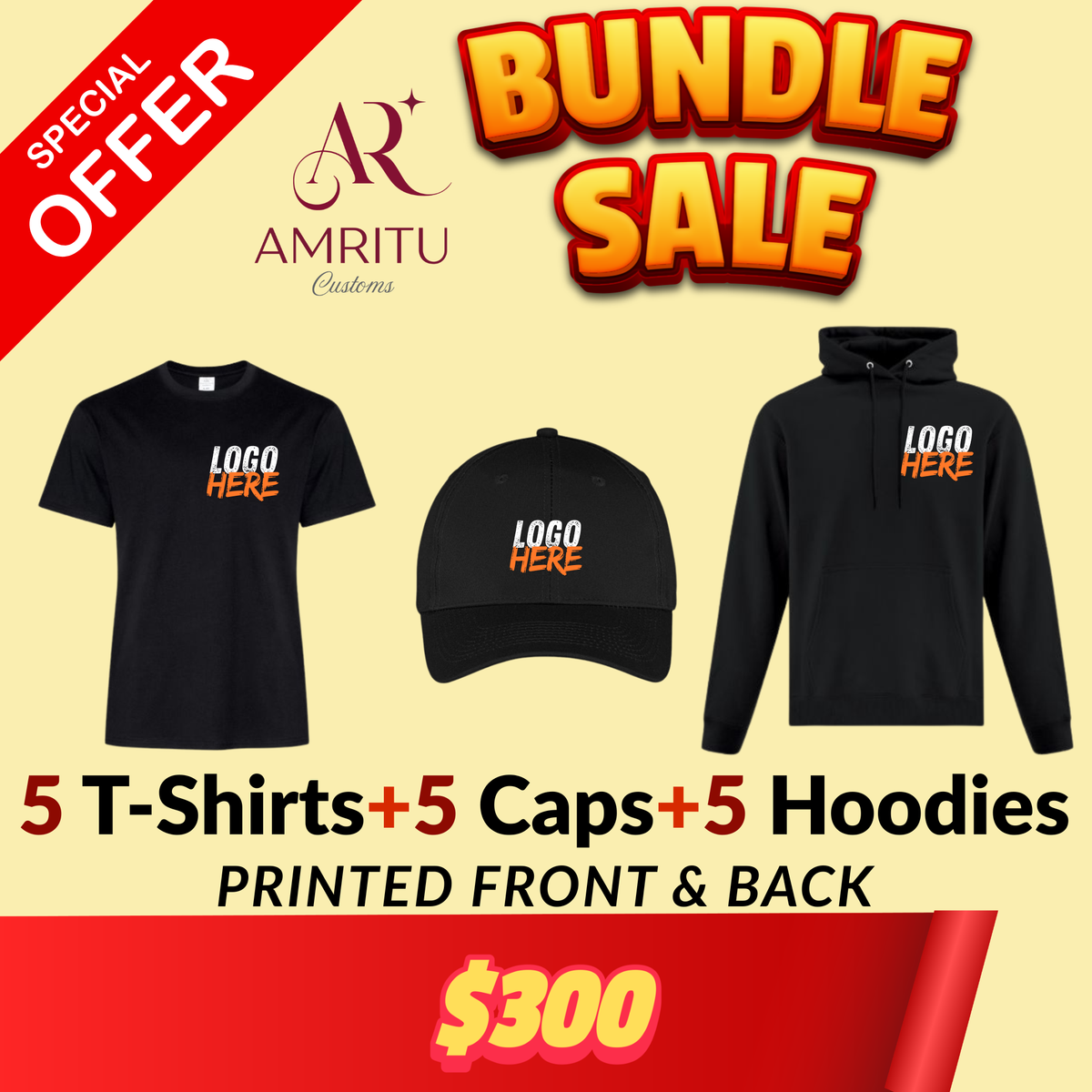 $299 for Business Starter Apparel Bundle – 5 Hoodies, 5 T-Shirts & 5 Custom Caps - Fast Shipping Canada