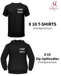 10 Custom T-Shirts + 10 Zip-Up Hoodies Bundle Deal