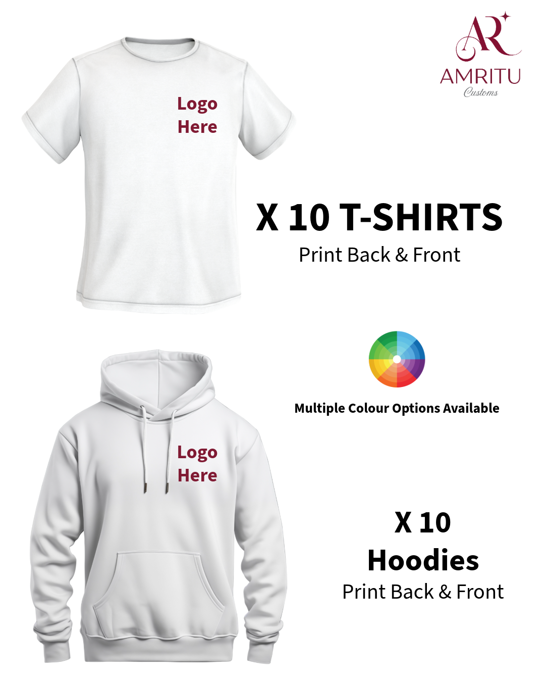10 Custom T-Shirts + 10 Custom Hoodies – Bulk Apparel Printing Deal | Fast Shipping Canada